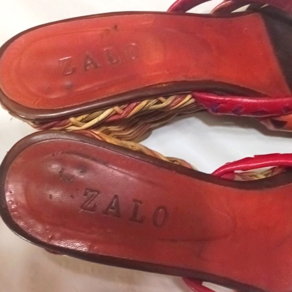 ZALO Leather and Straw Wedge Sandals - Picture 7 of 10